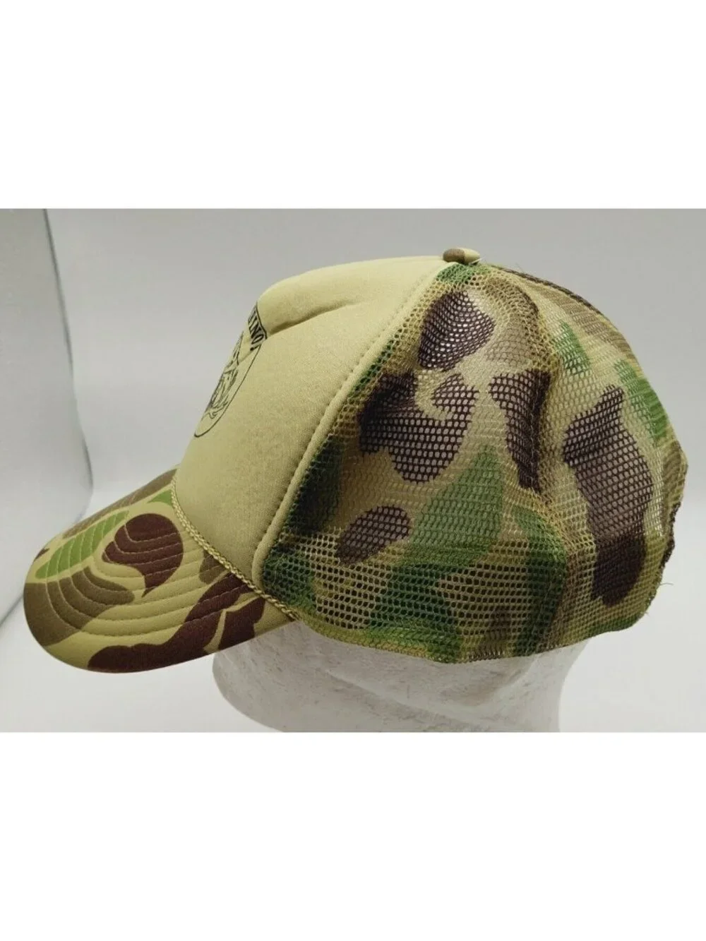 Damfino Green Camo Mesh Cap Snapback Nissan Brand Fish Mountains Antlers